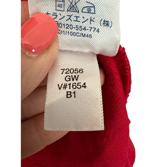 LANDS END Shirt Men Large Rugby Polo Denim Collar Long Sleeve Pique Red #V4-5 - Picture 6 of 9